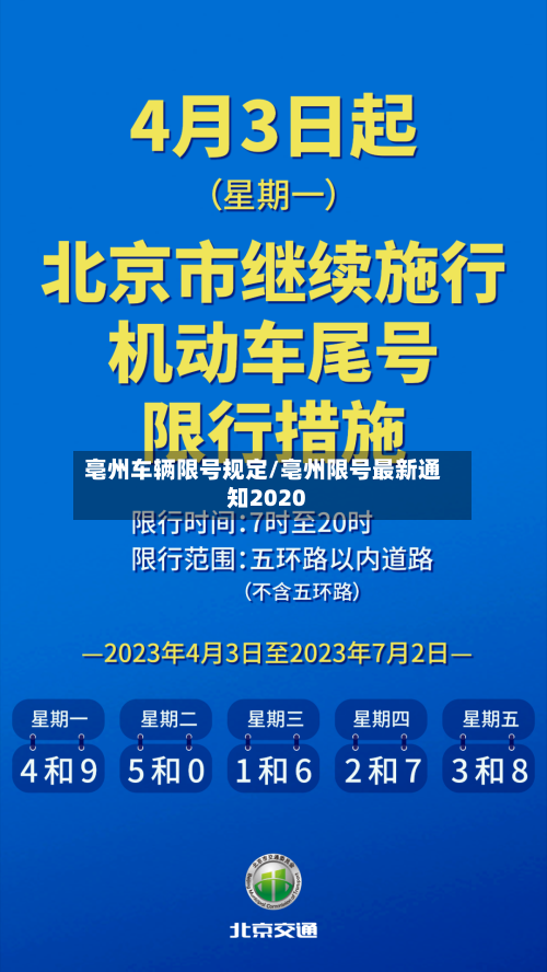 亳州车辆限号规定/亳州限号最新通知2020