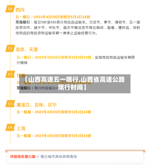 【山西高速五一限行,山西省高速公路限行时间】