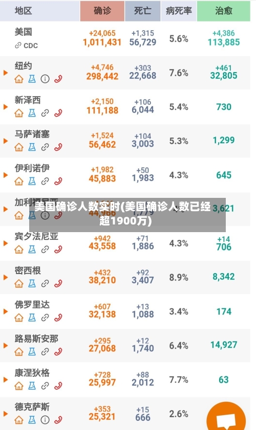 美国确诊人数实时(美国确诊人数已经超1900万)
