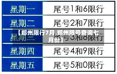 【郑州限行7月,郑州限号查询七月份】