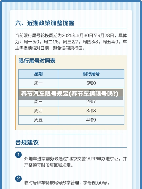 春节汽车限号规定(春节车辆限号吗?)