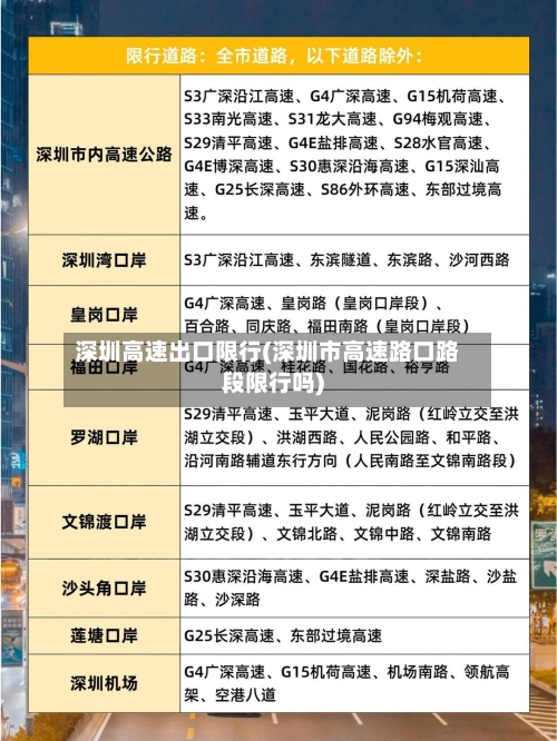 深圳高速出口限行(深圳市高速路口路段限行吗)