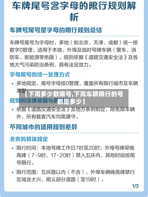 【下周多少数限号,下周车辆限行的号都是多少】